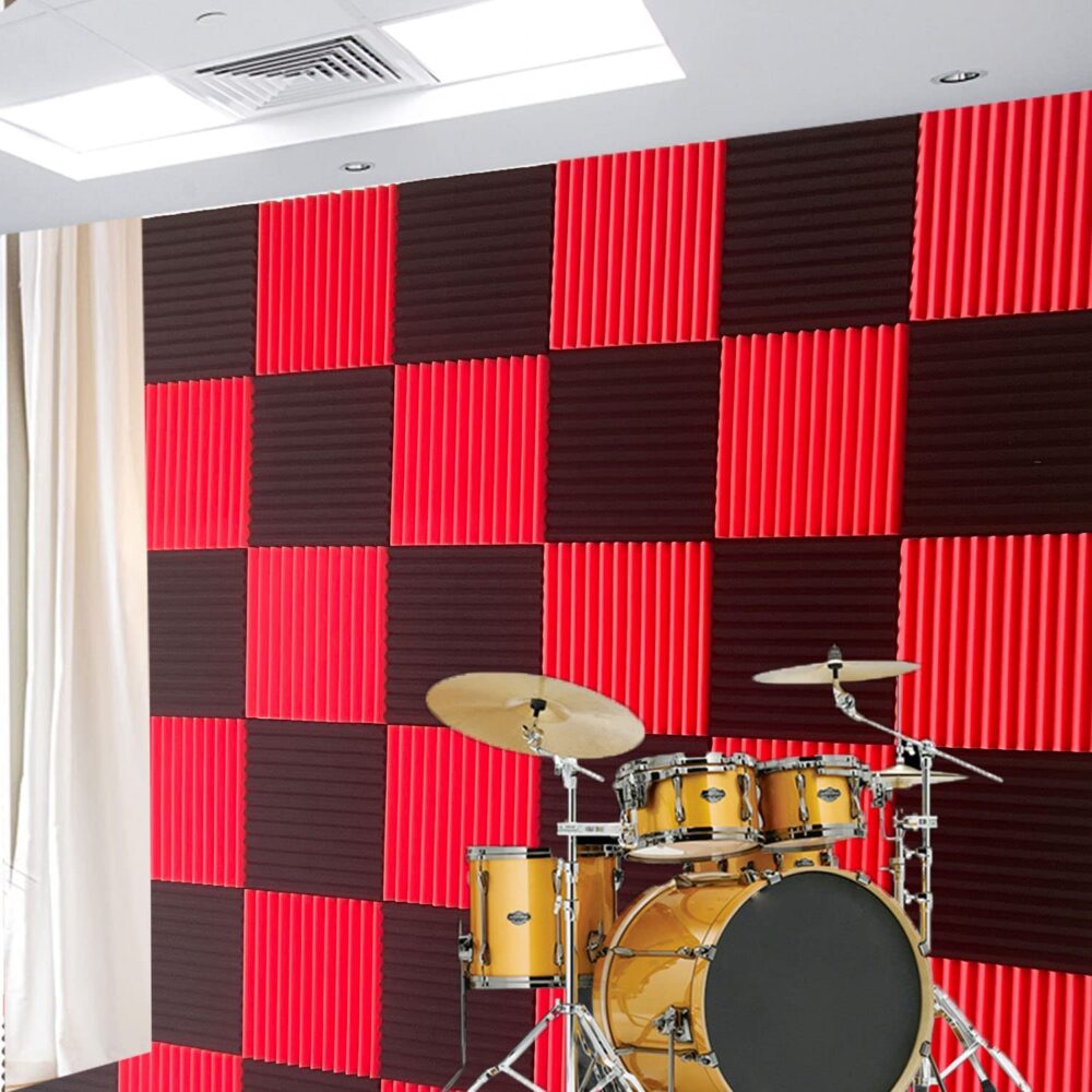 Set de Páneles Acusticos 12x12x1 Rojo Y Negro Soluciones Acústicas