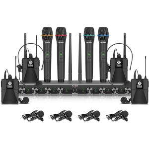 Set de 8 Microfonos Inalambrico de 4 de Mano Y 4 de Diadema O 4 de Solapa AU800 Uhf Debra